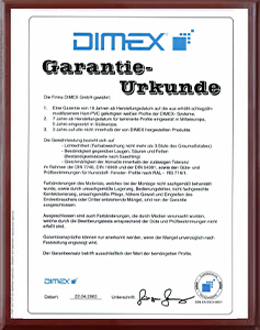 Certificado Garantie Urkunde-DIMEX